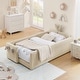 preview thumbnail 29 of 53, Twin Size Upholstered Platform Bed with Headboard,Montessori Bed Frame for Toddlers,Floor Bed Camel