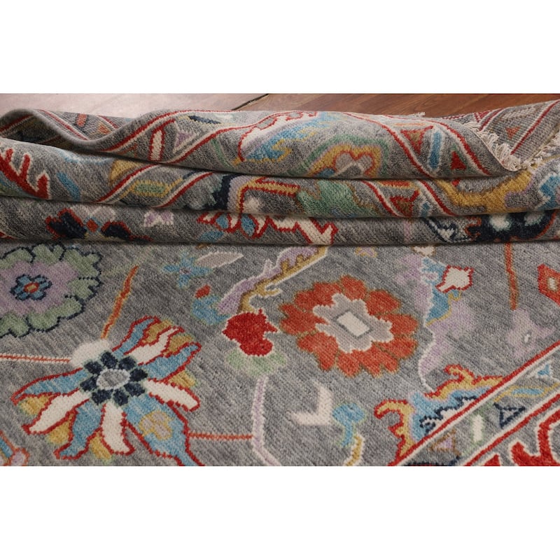 Transitional Gray Oushak Oriental Area Rug Hand-Knotted Wool Carpet - 7'9"x 10'4"