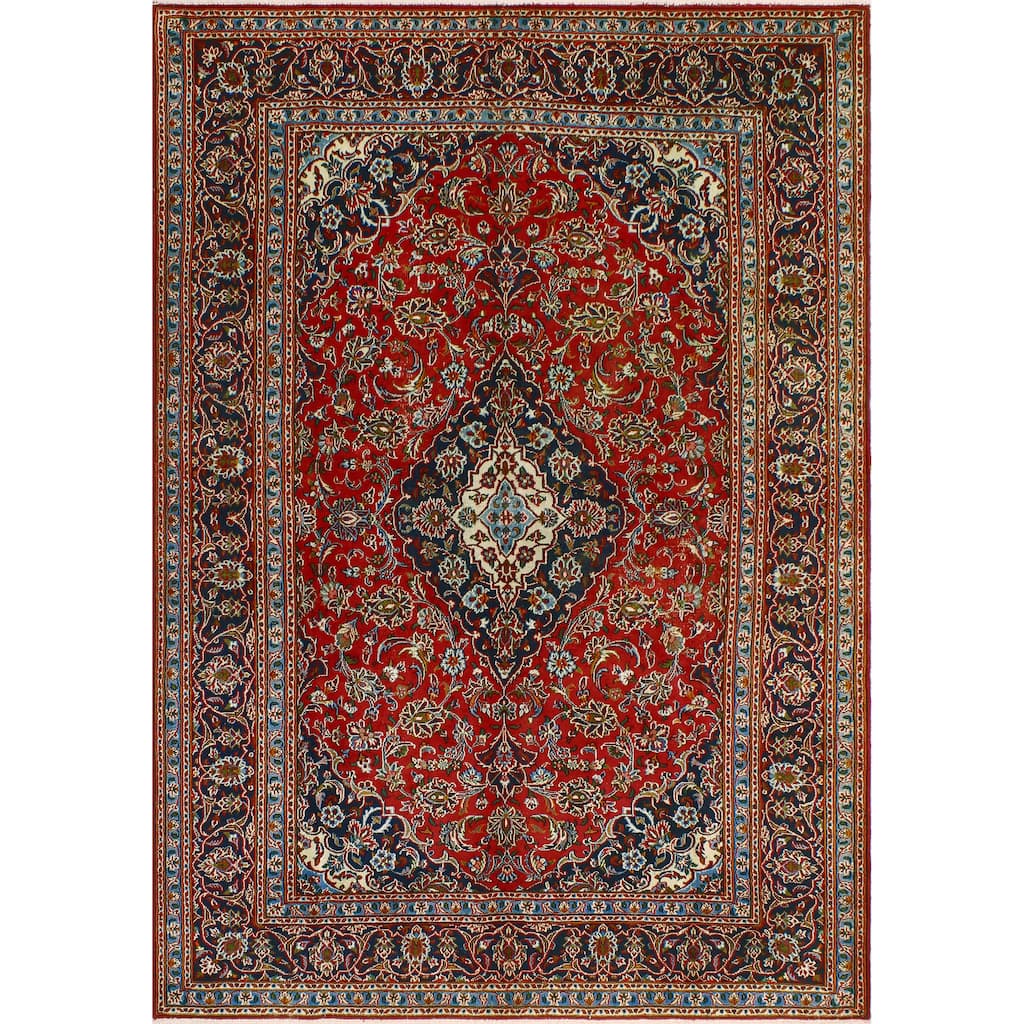 Fine Vintage Distressed Ernie Red/Navy Rug - 6'5" x 9'4"