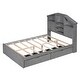 preview thumbnail 10 of 8, Full Size Wood Platform Bed with House-Shaped Storage Headboard and 2-Drawers, Grey—Sturdy Pine Wood Construction