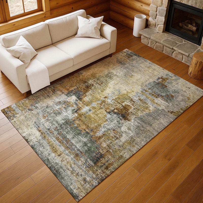 Machine Washable Indoor/ Outdoor Abstact Contemporary Chantille Rug