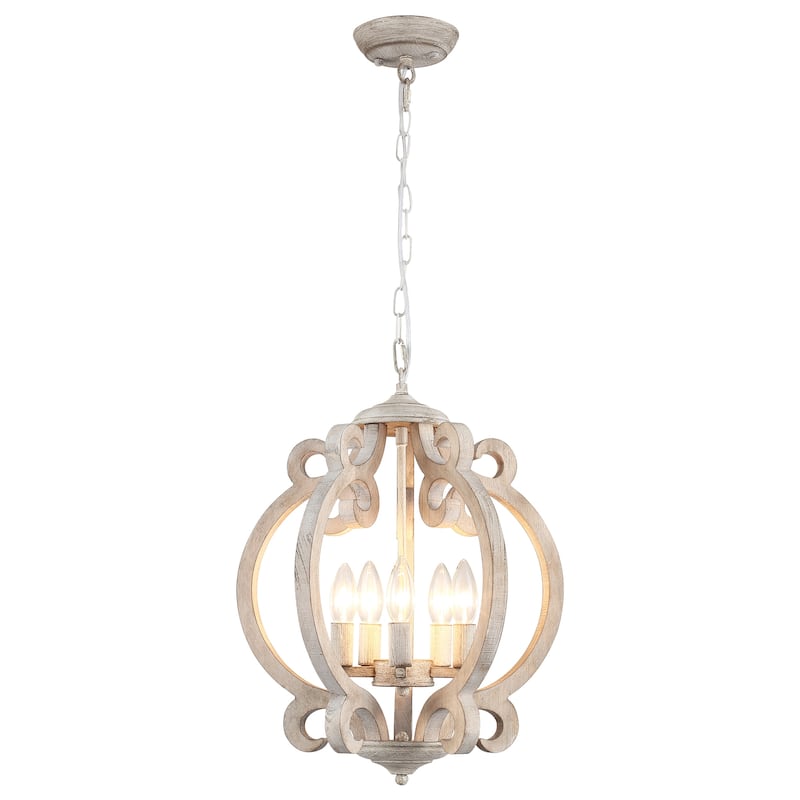 5-Light Candlestick Vintage Hanging Linear Chandelier Lighting for Kitchen Island - Beige