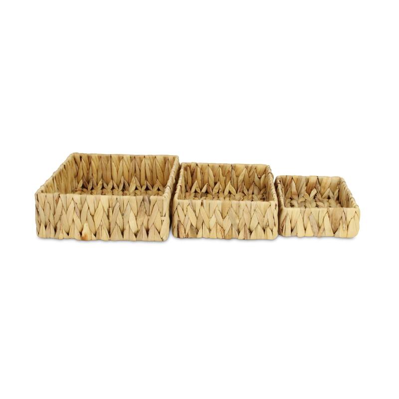 HomeRoots Set of Three Natural Water Hyacinth Rectangular Baskets - Small/Medium/Large