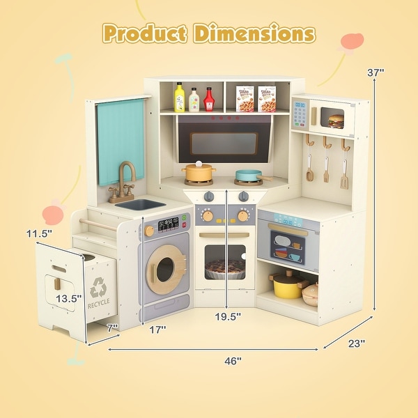Gymax Corner Kitchen w/ Lights & Sounds Interactive Wooden Playset