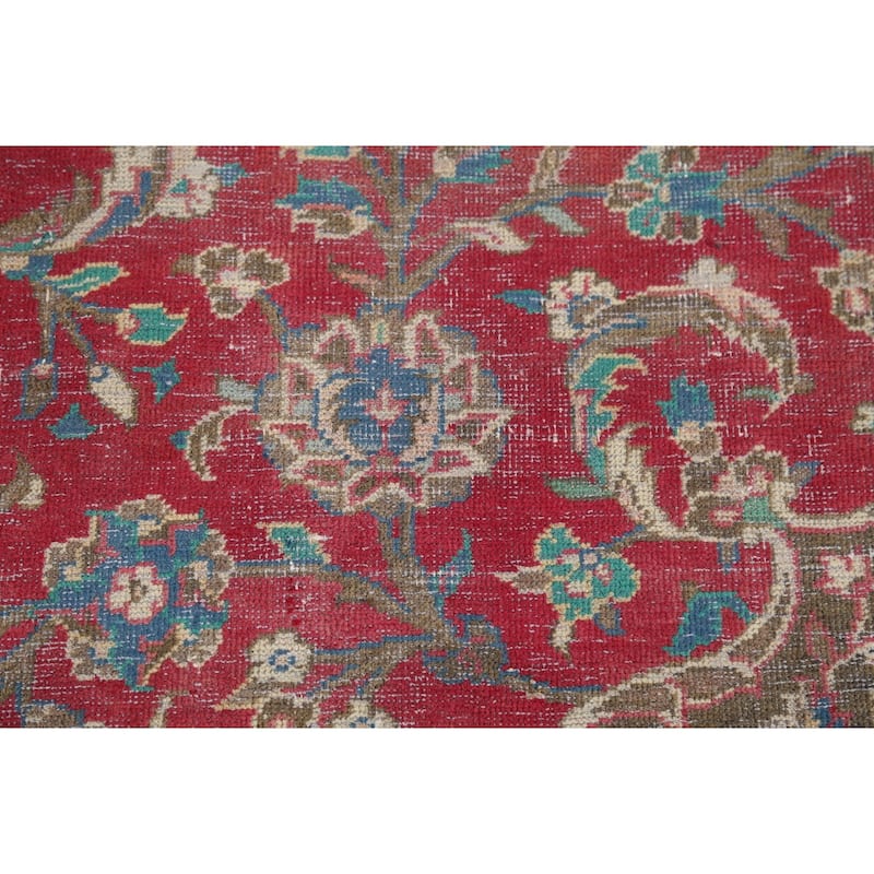 Traditional Floral Mashad Persian Vintage Rug Handmade Wool Carpet - 9'0"x 12'8"