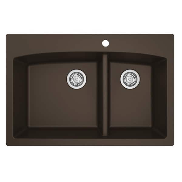 slide 2 of 51, Karran Drop-In Quartz Double Bowl Kitchen Sink Brown