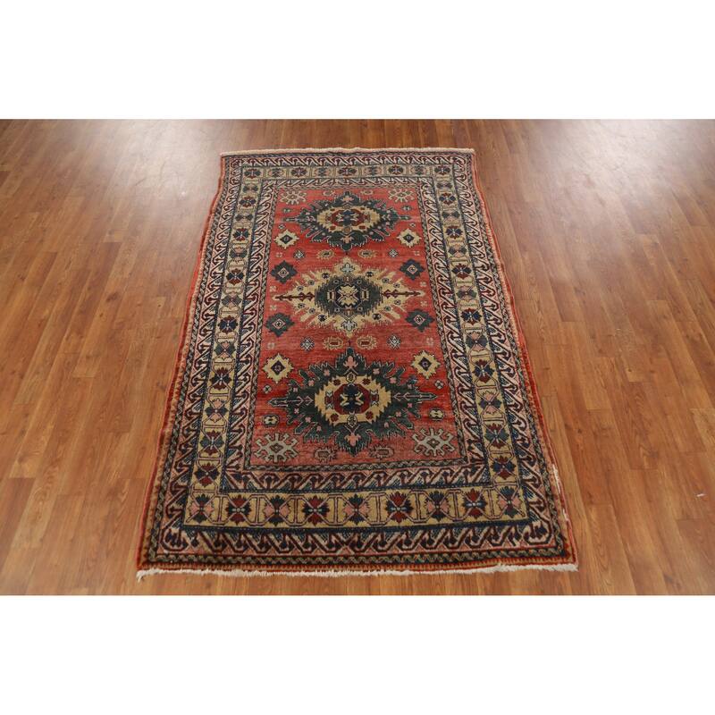Hand Knotted Oriental 100% Wool Carpet Traditional Geometric Oranges & Rust Kazak Area Rug - 6' 0'' X 3' 10''
