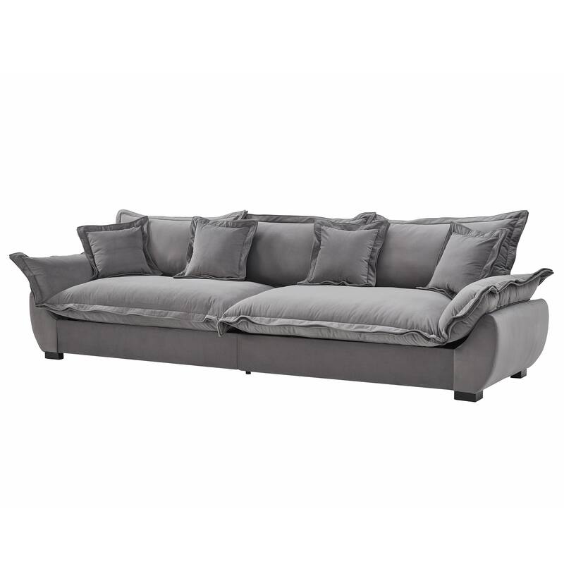 Modular Spacious Deep Seating Velvet Sofa with Storage, Removable Cushion Covers, Pillow Top Arms, Solid Wood Frame and Pillows