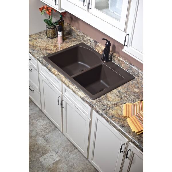 1 Hole 60 40 Double Bowl Kitchen Sink In Bisque Karran Drop In Quartz Composite 33 In Double Bowl Kitchen Sinks