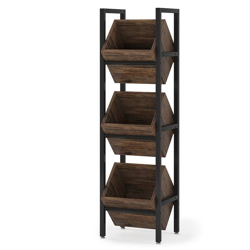 15" 3-Tier Basket Stand with Angled Baskets Brown & Black