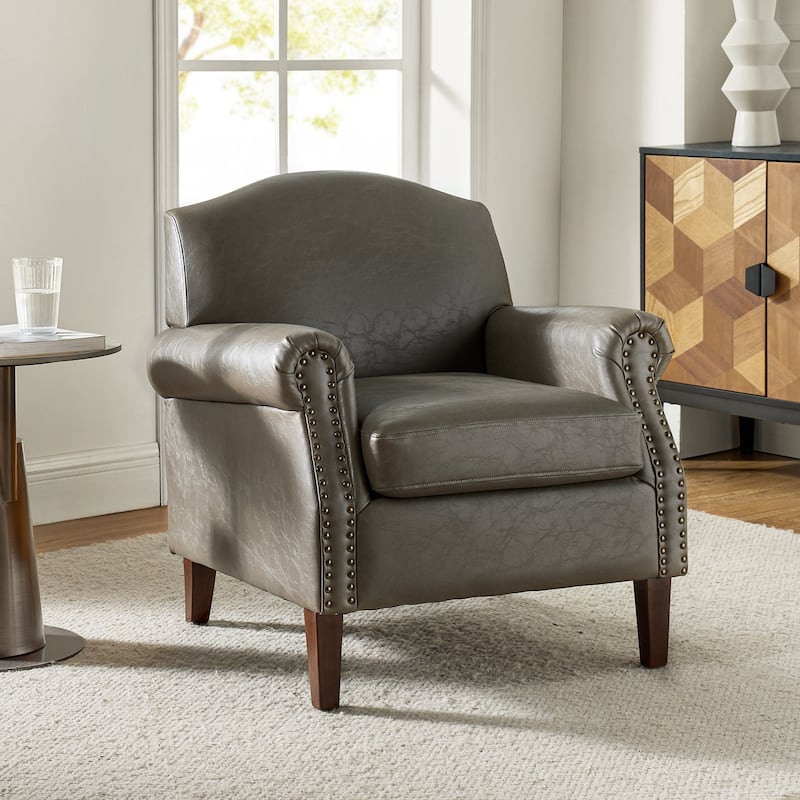 Giampiero Transitional Faux Leather Arm Chair with Nailhead Trim by HULALA HOME