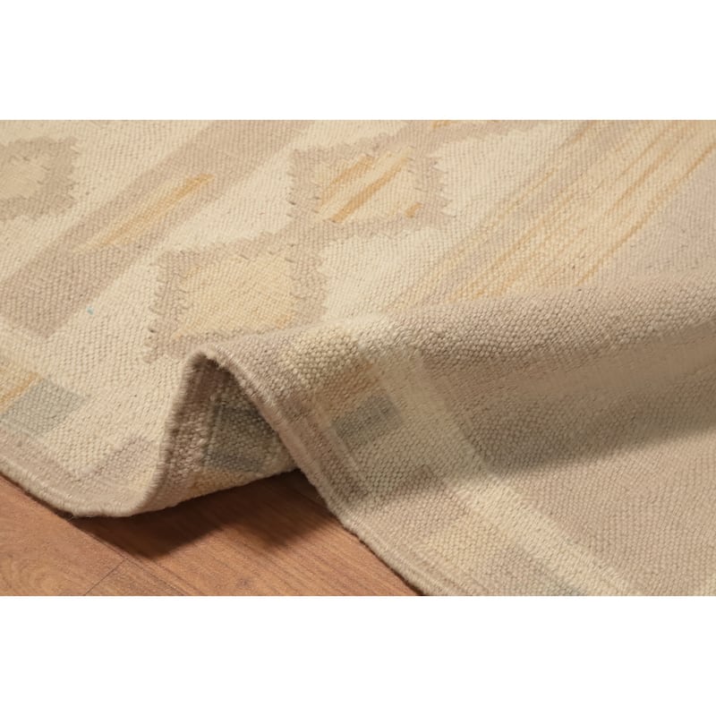 Hand Woven Oriental 100% Wool Carpet Southwestern Tribal Beige & Ivories Kilim Area Rug - 4' 2'' X 1' 10''