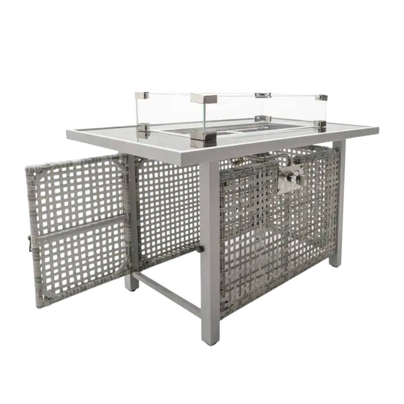 60000 BTU 45" Gray And Black Steel And Wicker Propane Fire Pit Table With Cover