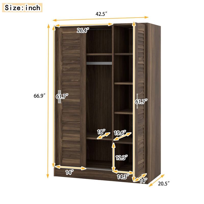 3Door Shutter Wardrobe with Storage Shelves and Hanging Rail
