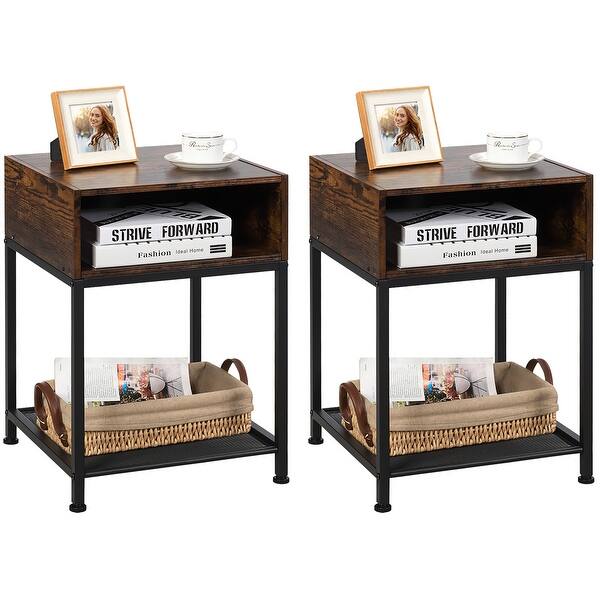 Shop Costway Set Of 2 Industrial Nightstand End Side Table W Compartment See Details Overstock 31907504