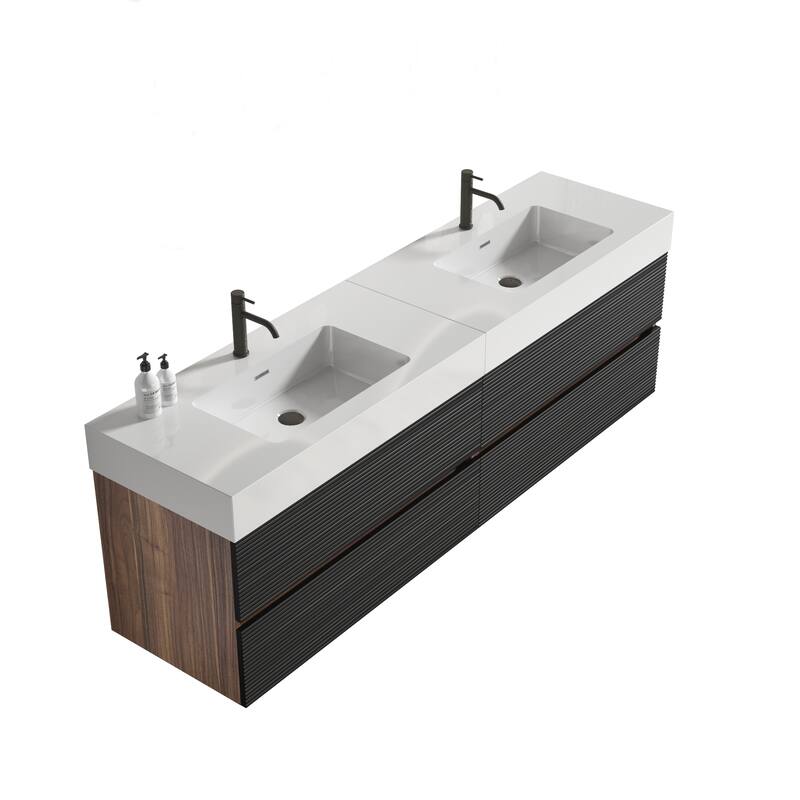 GDFStudio - Grace Floating Bathroom Vanity with Solid Surface Sink and Soft-Close Storage