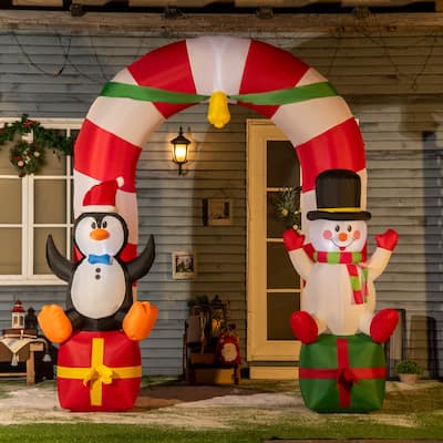 Outsunny 9ft Christmas Inflatable Candy Cane Archway with Blow-Up LED Display