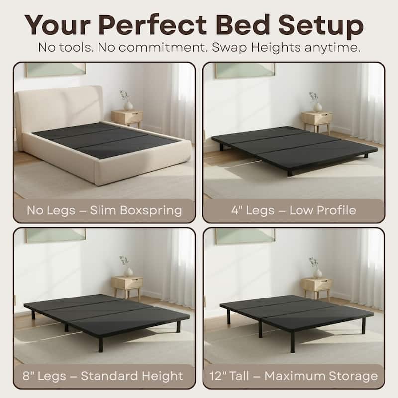 ZenBase Black Upholstered Platform Bed Frame