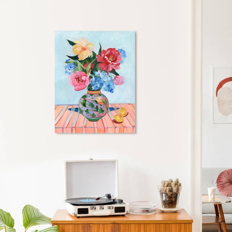 Wynwood Studio Canvas Floral and Botanical All in bloom Blue and Light Blue Traditional Wall Art Canvas Print - 20 x 24