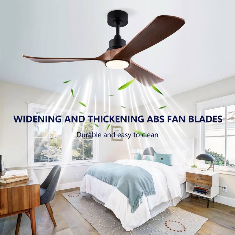 52" Ceiling Fan with 3 Color Dimmable 3 ABS Blades Remote Control Reversible DC Motor