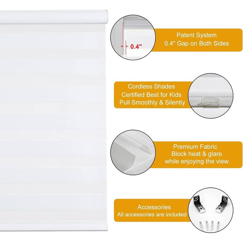 Cordless Zebra Blinds for Windows Free-Stop Roller Windows Shades - 35" W X 64" H