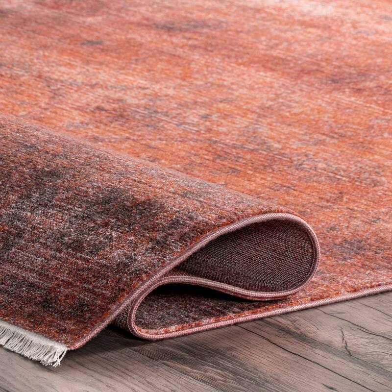 Nuloom Orange Traditional Floral Medallion Border Area Rug
