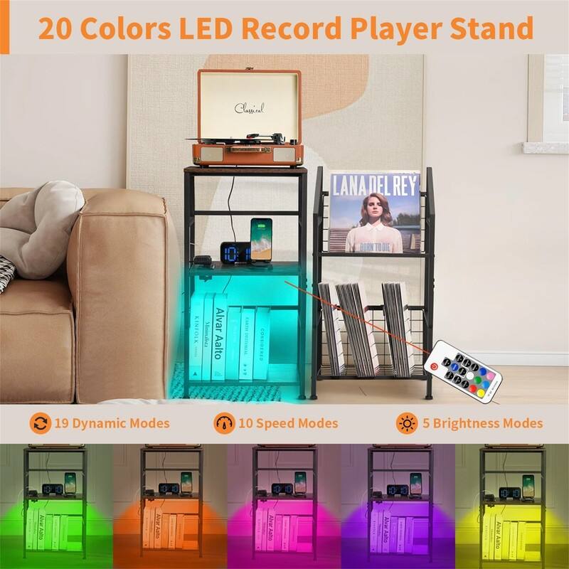 Record Player Stand With Vinyl Storage - 11.8"D x 15.3"W x 29.1"H