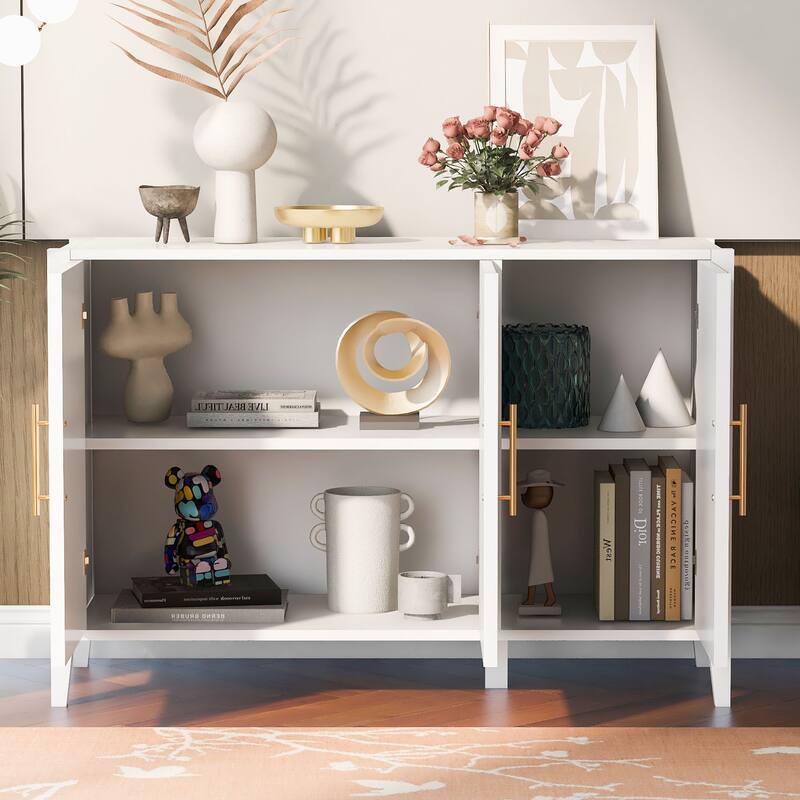 Stylish 3-Door Sideboard Buffet Cabinet with Vertical Pattern & Metal Handles for Hallway & Living Room - White