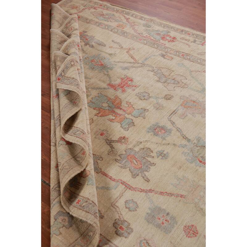 Hand Knotted Oriental 100% Wool Carpet Transitional All-Over Beige & Ivories Oushak Area Rug - 9' 2'' X 6' 2''