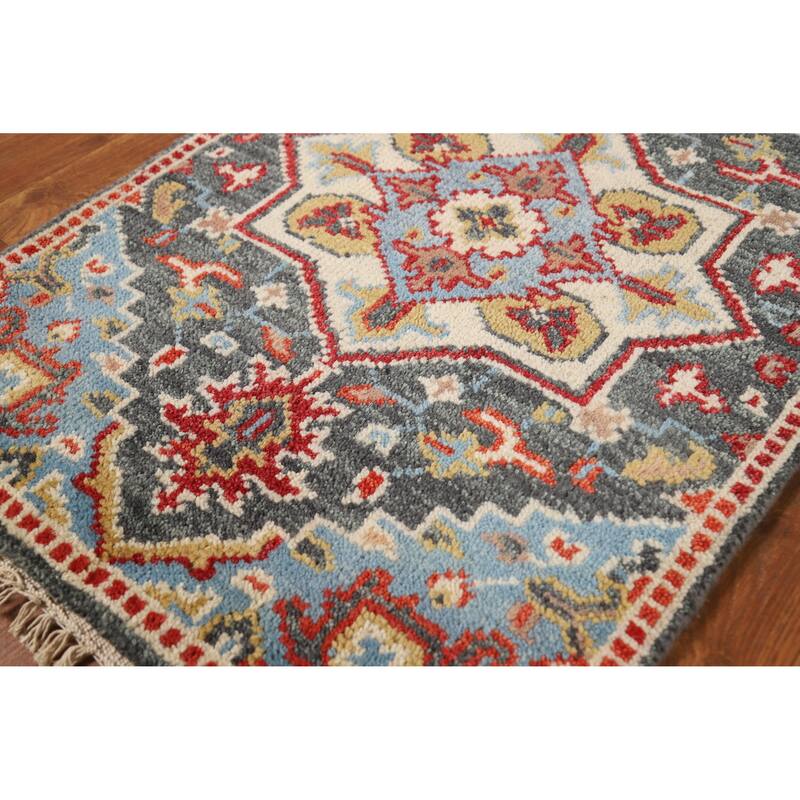 Hand Knotted Oriental 100% Wool Carpet Traditional Medallion Greys & Charcoal Heriz (serapi) Area Rug - 3' 0'' X 2' 0''