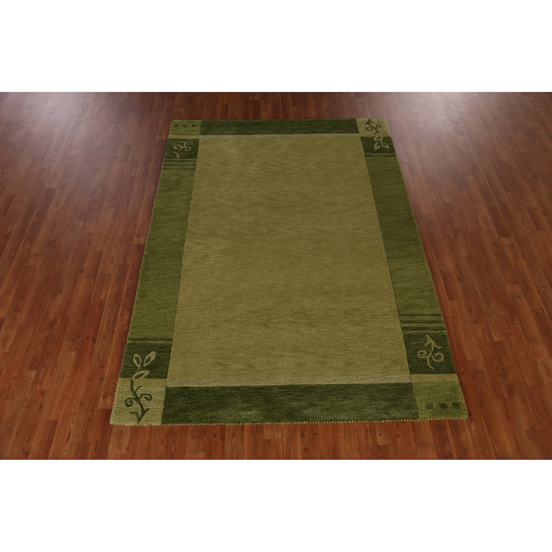 Green Gabbeh Indian Area Rug Handmade Wool Carpet - 5'3" x 7'7"