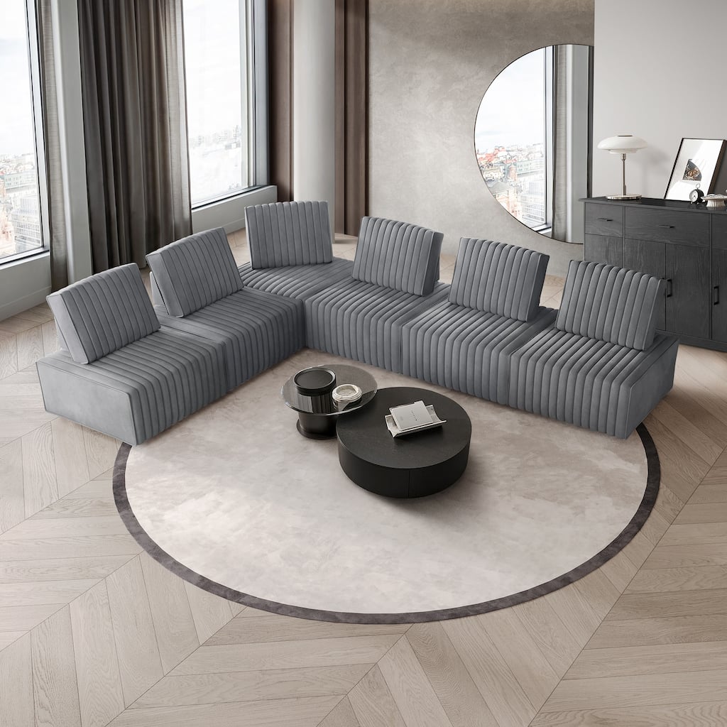 CraftPorch 6-Pieces Contemporary Clean-Line Linen Upholstered