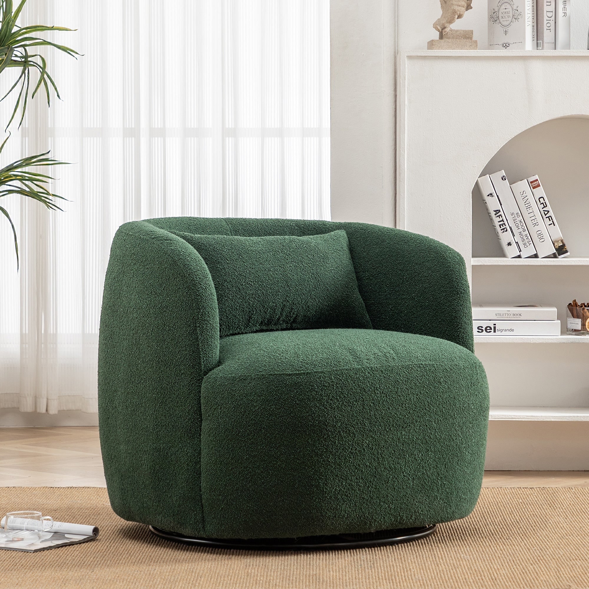 Poly Blend Boucle Fabric Upholstered Swivel Armchair - On Sale