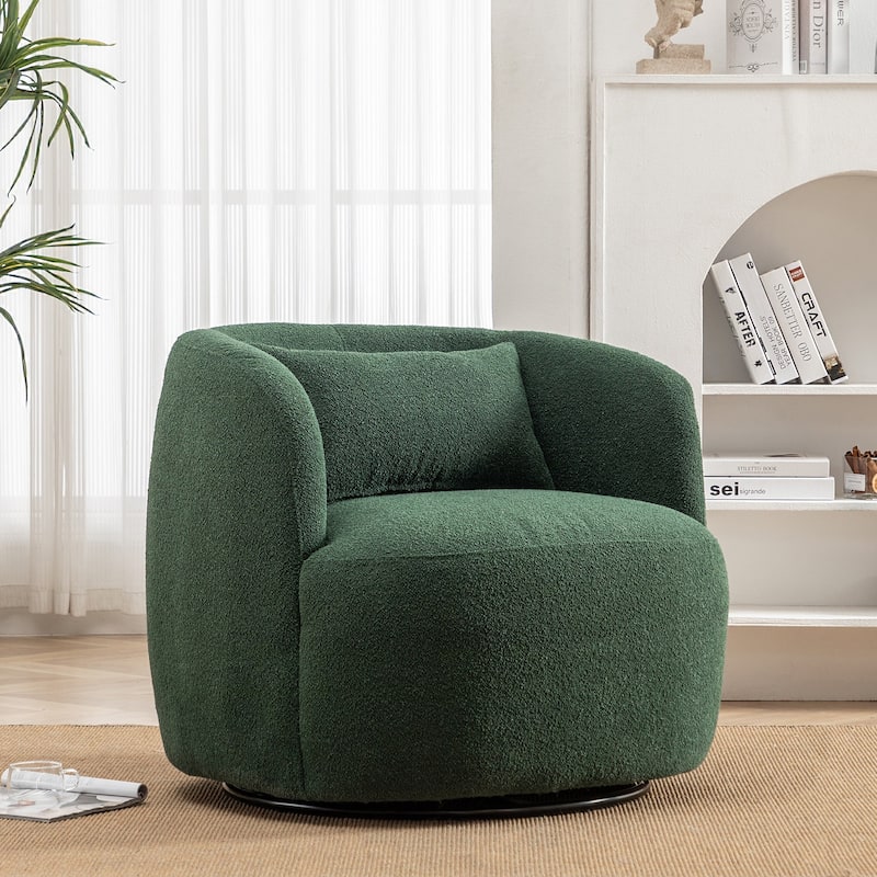 KINWELL 34" Poly Blend Boucle Fabric Upholstered Swivel Armchair