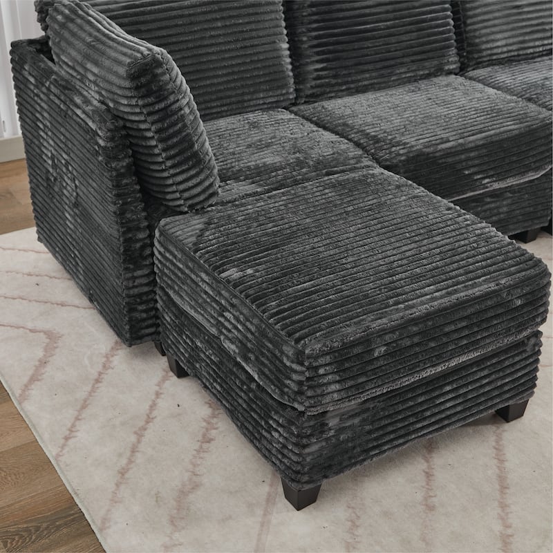 Corduroy Sectional Couch with Storage, U Shaped Sectional Sofa with Ottoman, Modular Sectional Couches 