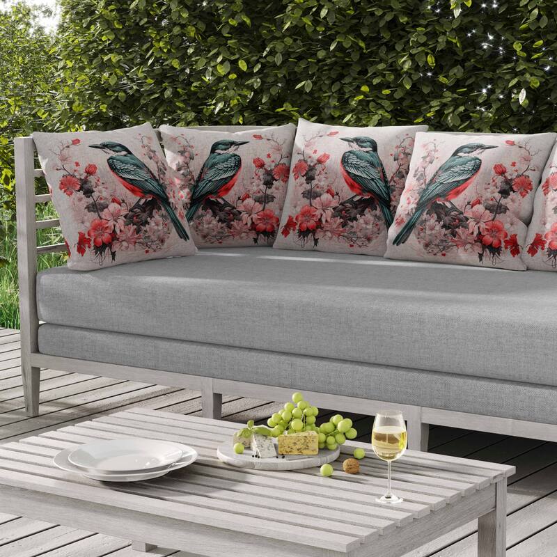 Feathered Floralscapes Indoor/Outdoor Reversible Throw Pillow Pink and Green