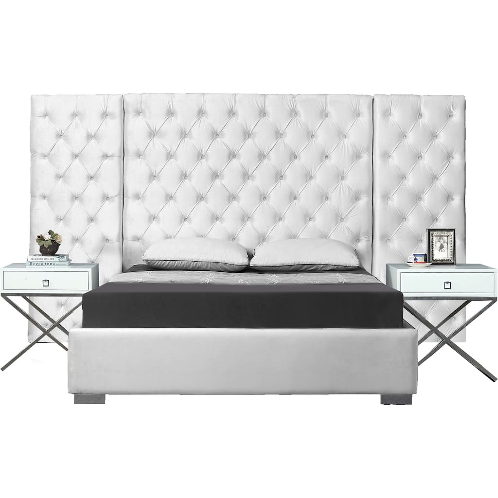 Velvet Upholstered Bed - Modern Button Tufted Design, King Size, Chrome Legs, Elegant Bedroom Furniture