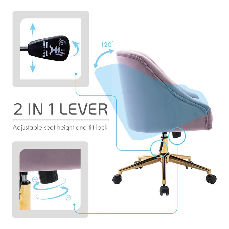 Porthos Home Hattie Tufted Velvet Office Chair, Gold Base With Wheels