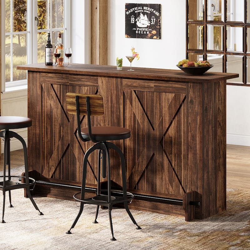 63-Inch Bar Table, 2-Tier Bar Cabinet Height Pub Table with Footrest - N/A