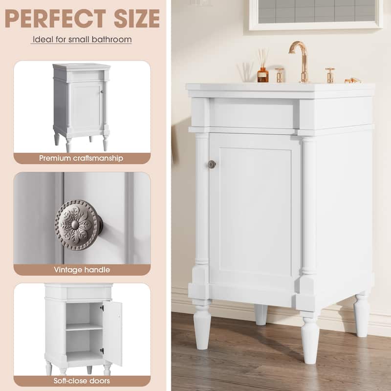 19-Inch Vintage Solid Wood Bathroom Vanity with Sink - Compact Design for Small Spaces