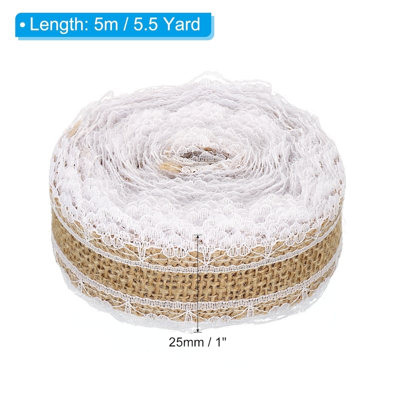 1" Wide Burlap Fabric Ribbon Wired Jute Lace Crafts Rolls Floral - 5.5 Yards