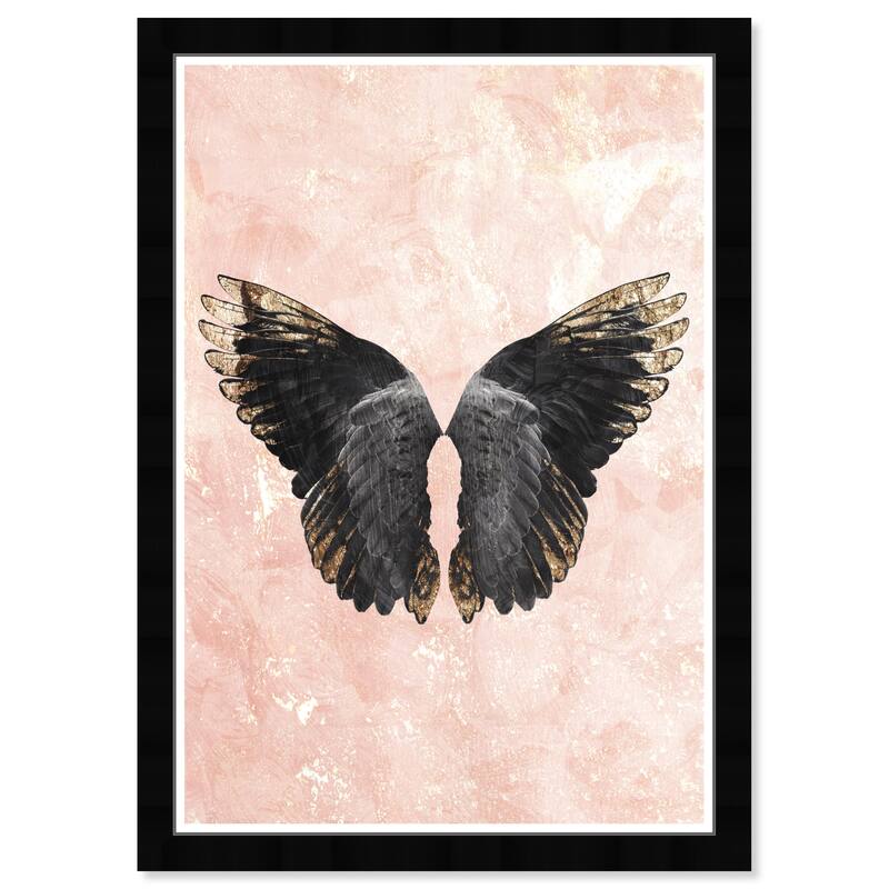 Wynwood Studio Prints Fashion and Glam Golden Feather Down Black Black and Metallic Gold Glam Wall Art Canvas Print