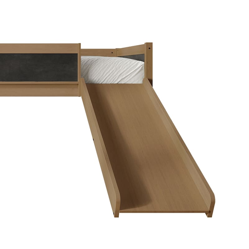 CraftPorch Classic Twin Low Loft Bed with Chalkboard, Slide and Ladder