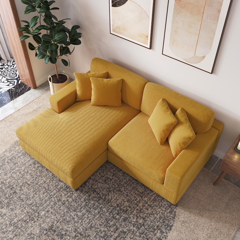 Modern L-Shaped Corduroy Modular Sectional Couch Sofa with Pillows