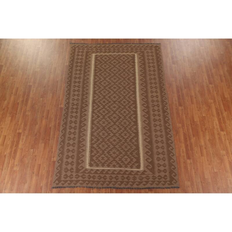 Hand Woven Oriental 100% Wool Carpet Southwestern Geometric Brown Kilim Area Rug - 9' 9'' X 6' 5''