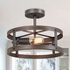 preview thumbnail 10 of 18, Modern Farmhouse 2-Light Drum Semi-Flush Mount Ceiling Light for Hallway and Foyer Dark Wood Grain