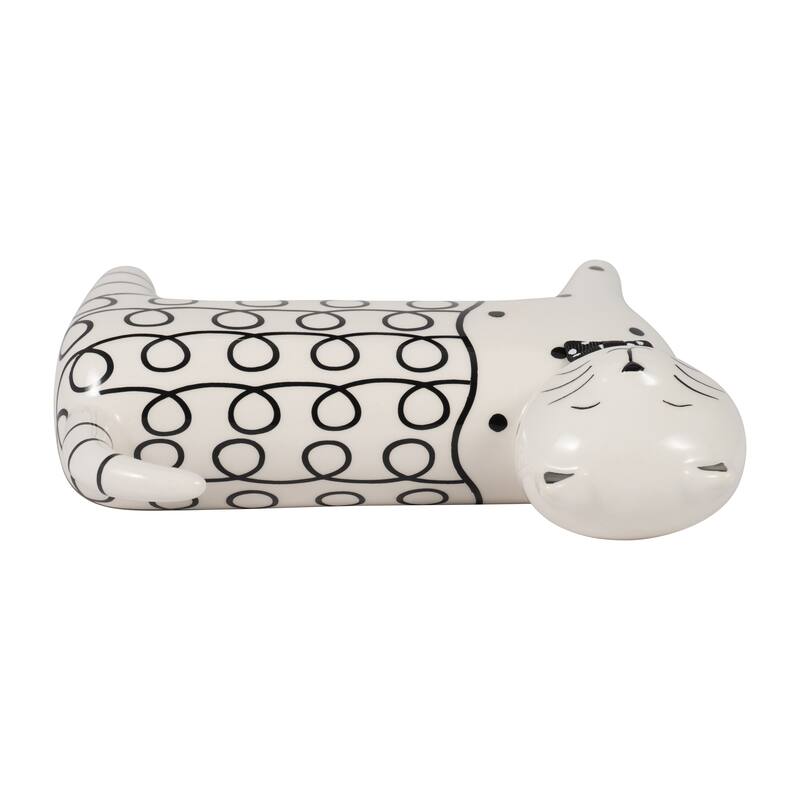 Sagebrook Home Ceramic White Novelty Swirls Cat, Accent Piece Sculpture Home Decor Collectible