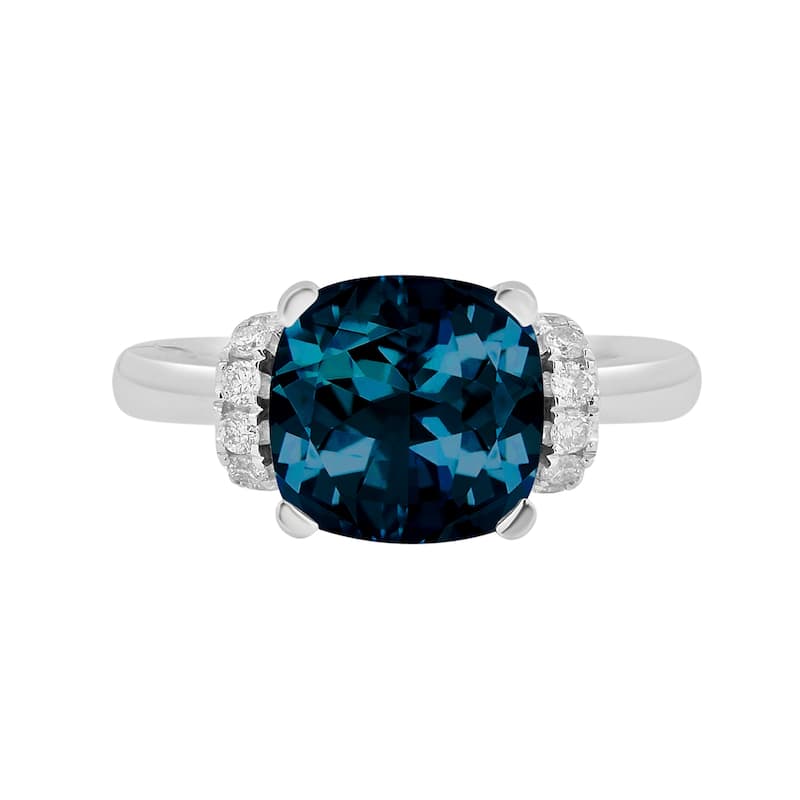 Auriya Unique 3 3/8ct Cushion-cut London Blue Topaz and Diamond Engagement Ring 1/5cttw 14k Gold