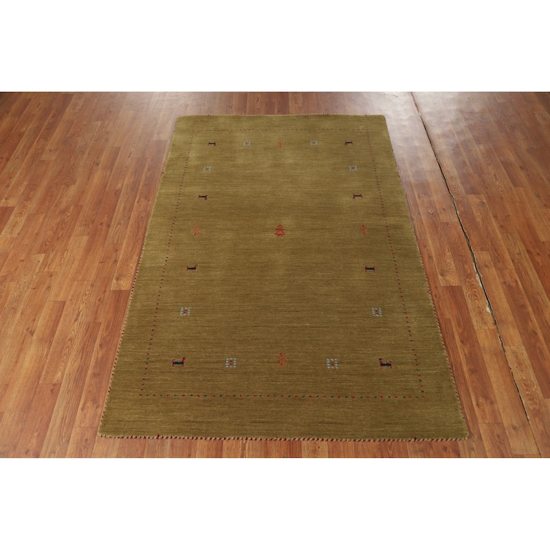 Hand Knotted Oriental 100% Wool Carpet Tribal Animal Pictorial Green Gabbeh Area Rug - 5' 11'' X 3' 11''
