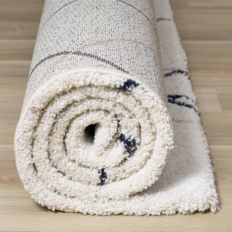 Shiloh Collection - White Blue Taupe Simple Super Soft Thick Area Rug